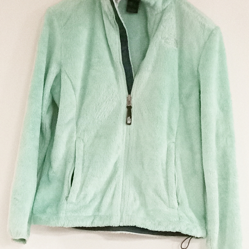 The NorthFace Osolita Bermuda Green White Logo Zip Fleece Jacket
